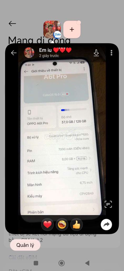 OPPO A6t Pro 128GB 8GB Snapdragon 685. Mua bán Điện thoại tại Quận Liên Chiểu Đà Nẵng được đăng bởi Tân T hình 1