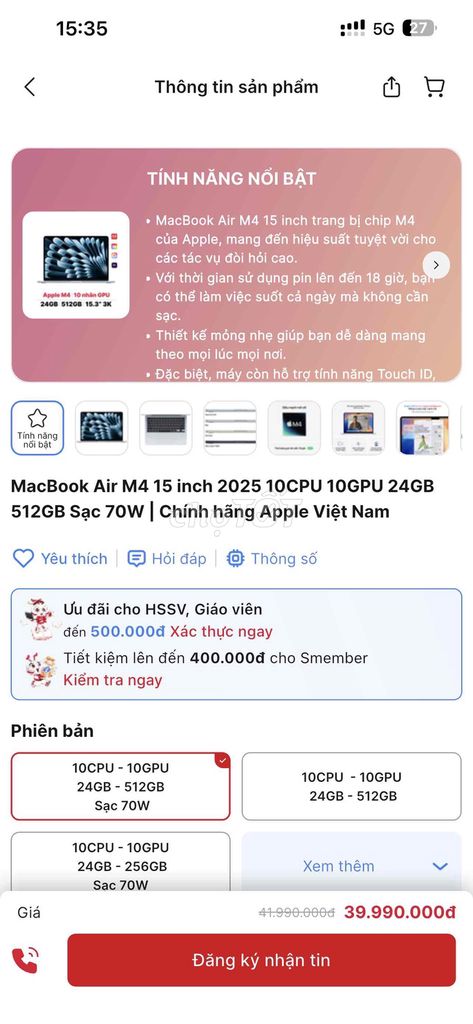 Apple MacBook Air M4 15 inch 24GB/512GB Đêm Xanh. Mua bán Laptop tại Quận 7 Tp Hồ Chí Minh được đăng bởi Duy Quốc hình 1