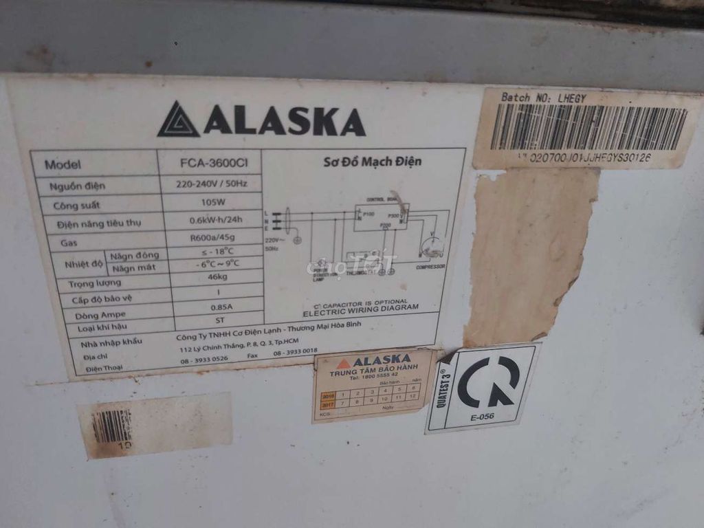 Xác Tủ Đông Mát 2 ngăn Alaska 210L không lạnh