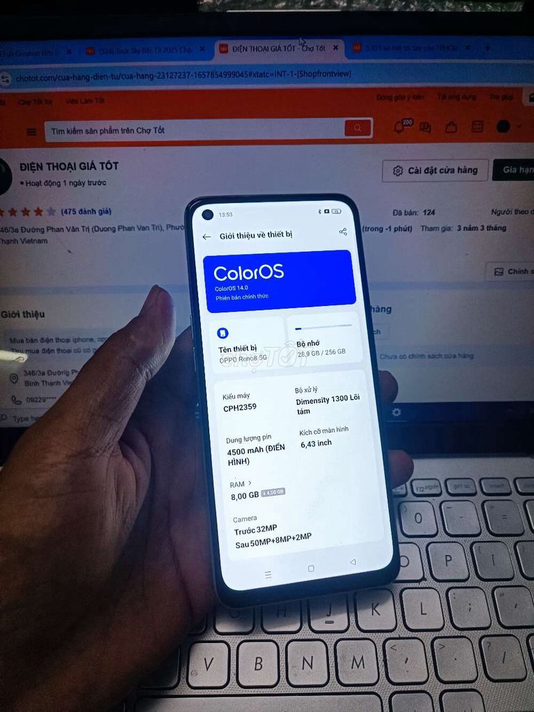 OPPO RENO 8 5G 8GB.256GB DIMENSITY 1300 PIN 4500. Mua bán Điện thoại tại Quận Bình Thạnh Tp Hồ Chí Minh được đăng bởi Dân Mobile hình 4