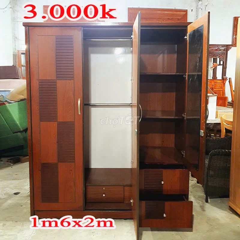 Thanh Lý Tủ Áo 3 MDF Cánh 1m6 Cũ Màu Nâu Đỏ