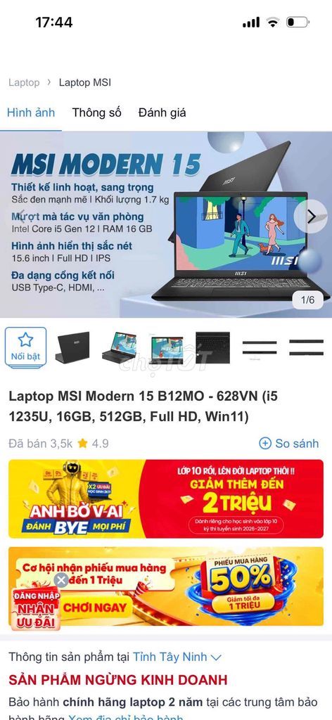 MSI Modern 15 B12MO i5 Gen 12 16GB/512GB Đen. Mua bán Laptop tại Huyện Tân Biên Tây Ninh được đăng bởi Nguyễn Thị Anh Thư hình 1