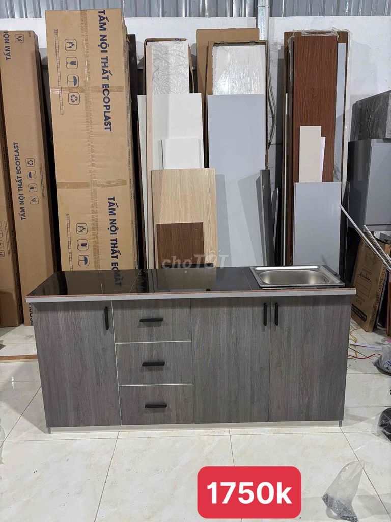 Tủ bếp Nhựa Đài Loan Xám vân gỗ 1m6. Mua bán Tủ, kệ gia đình tại Quận Tân Bình Tp Hồ Chí Minh được đăng bởi Nội Thất Giá Xưởng hình 1