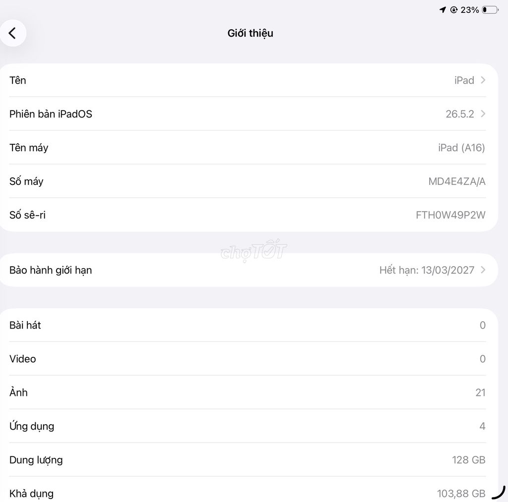 Apple iPad A16 128GB Hồng Còn bảo hành. Mua bán Máy tính bảng tại Thành phố Đà Lạt Lâm Đồng được đăng bởi Hai Lúa hình 1