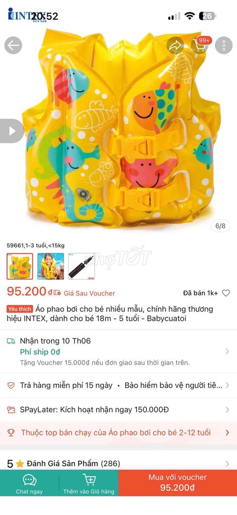 Áo phao bơi cho bé thương hiệu INTEX, bé dưới 15kg. Mua bán Mẹ và bé tại Quận 3 Tp Hồ Chí Minh được đăng bởi Trúc Dương hình 1