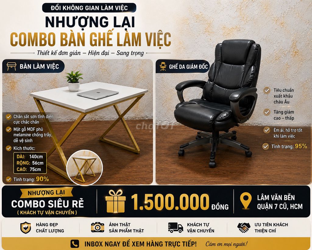 Combo bàn ghế Gỗ MDF Sắt Da Đen Trắng Vàng. Mua bán Bàn ghế tại Quận 7 Tp Hồ Chí Minh được đăng bởi Nguyễn Tuấn anh hình 1