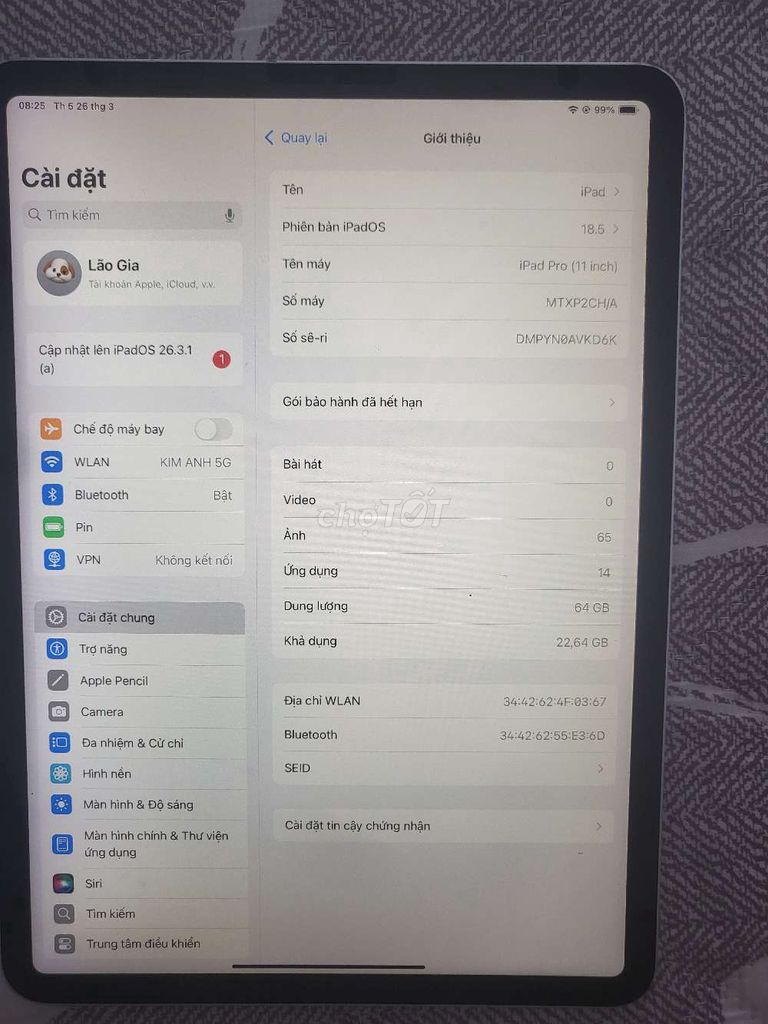 Apple iPad Pro 11 inch 64GB Trắng. Mua bán Máy tính bảng tại Quận Hà Đông Hà Nội được đăng bởi Hòa Tiến Đặng hình 1