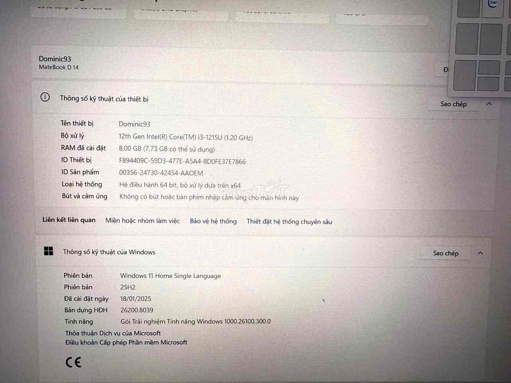 Huawei MateBook D14 i3 8GB 98% mới. Mua bán Laptop tại Thành phố Pleiku Gia Lai được đăng bởi nguyễn xuân đại hình 1