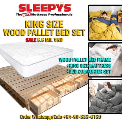 Bộ hoàn chỉnh giường gỗ pallet cỡ King!