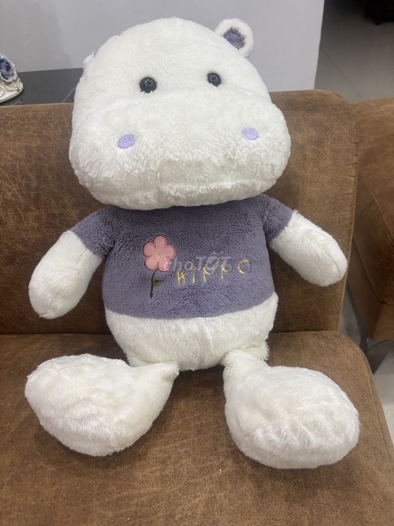 Gấu bông Hippo 50cm Trắng tím Vải bông