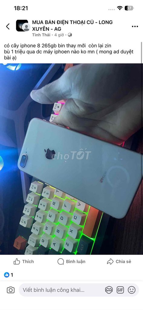 Apple iPhone 8 Plus 256GB Trắng Đã thay pin. Mua bán Điện thoại tại Huyện Chợ Mới An Giang được đăng bởi Thái Tình hình 1