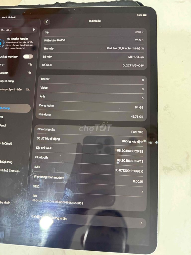 Apple iPad Pro 2018 12.9 inch Wifi + 5G Bạc. Mua bán Máy tính bảng tại Thành phố Thủ Đức Tp Hồ Chí Minh được đăng bởi Nguyễn Gia Vỹ hình 1