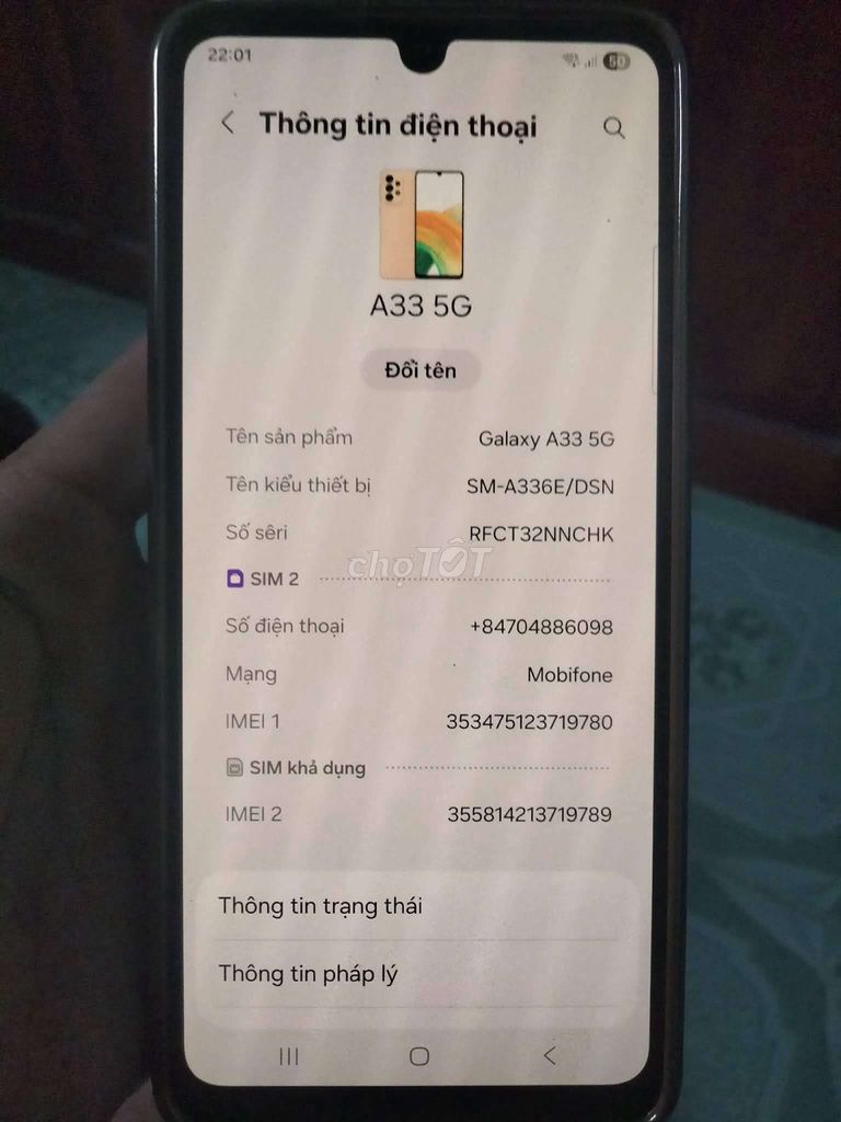 Samsung Galaxy A33 5G Vàng Đã sử dụng. Mua bán Điện thoại tại Thị xã Gò Công Tiền Giang được đăng bởi Hoàng Lộc hình 1