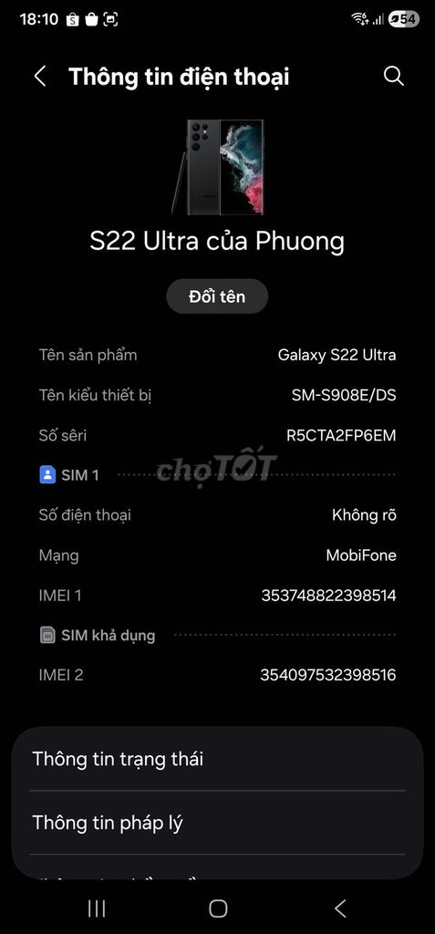 Samsung Galaxy S22 Ultra Đen. Mua bán Điện thoại tại Huyện Long Điền Bà Rịa - Vũng Tàu được đăng bởi Bay Tran hình 1
