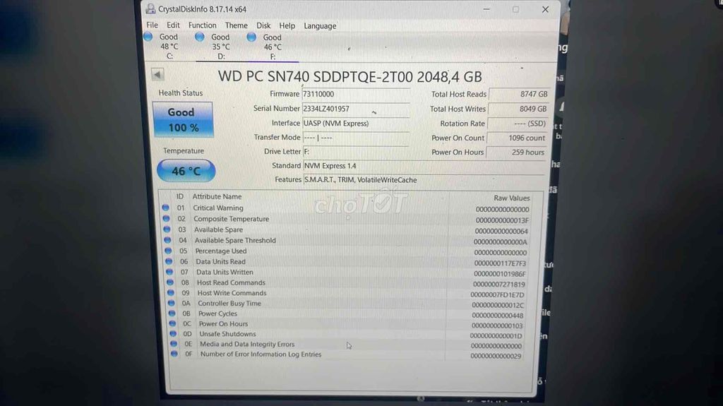 SSD 2TB 2230 - LIKE NEW BAO CHECK