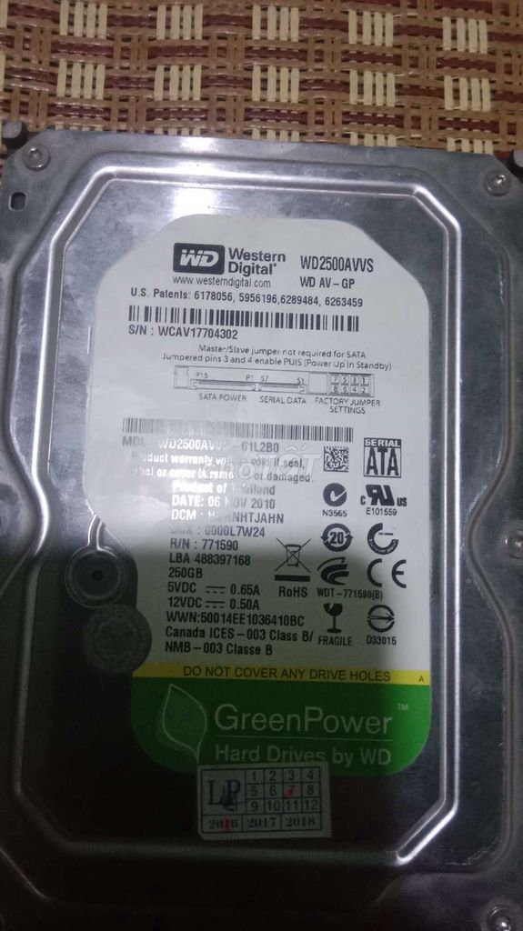 Ổ cứng HDD Western Digital WD2500AVVS 250GB SATA. Mua bán Linh kiện (RAM, Card...) tại Huyện Tây Sơn Bình Định được đăng bởi không biết đặt tên j hình 1