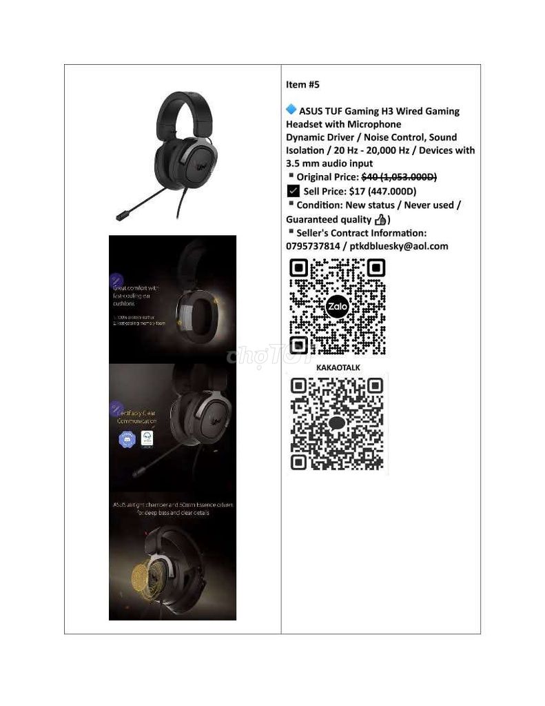 Tai nghe gaming ASUS TUF Gaming H3 Đen Mới. Mua bán Tivi, Âm thanh tại Quận Thanh Khê Đà Nẵng được đăng bởi Andrew  hình 1