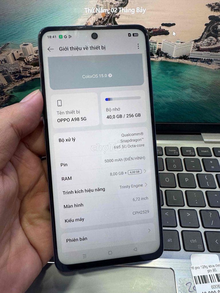 Oppo A98 5G 256GB Xanh. Mua bán Điện thoại tại Quận 6 Tp Hồ Chí Minh được đăng bởi QUỐC THIÊN BÁN GÓP 0 ĐỒNG  hình 1