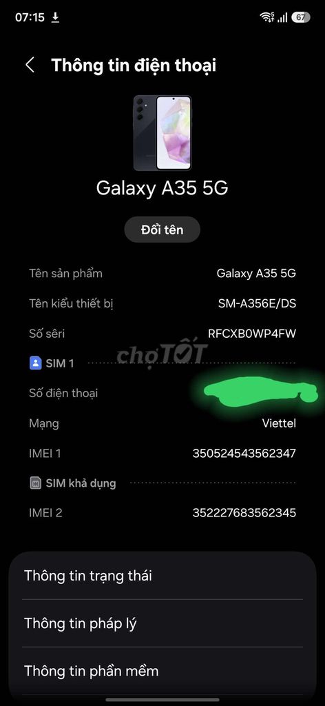 Samsung Galaxy A35 5G 128GB Đen. Mua bán Điện thoại tại Huyện Châu Thành Bến Tre được đăng bởi Huy hình 1