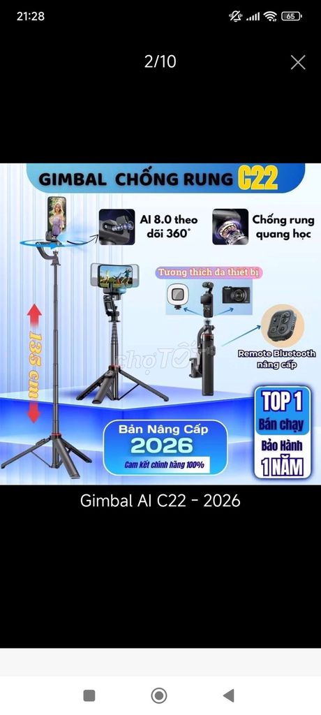 Gimbal chống rung C22 90% mới. Mua bán Phụ kiện (Màn hình, Chuột...) tại Thành phố Sóc Trăng Sóc Trăng được đăng bởi Tùng Lâm hình 1
