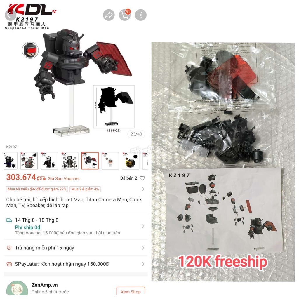 Đồ chơi xếp hình K2197 Toilet Man 39 chi tiết
