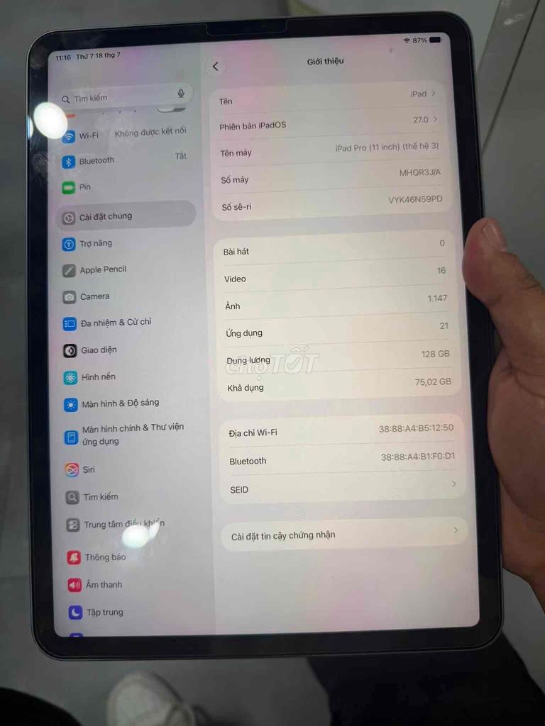 Apple iPad Pro M1 11 inch 128GB Like New. Mua bán Máy tính bảng tại Quận Tân Bình Tp Hồ Chí Minh được đăng bởi Minh Đạt hình 1