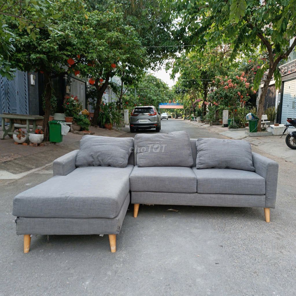 Bộ Ghế sofa chữ L bọc vải xám, sofa văn phòng