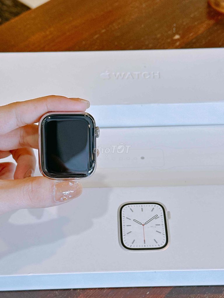 apple watch s7-45mm thép trắng fulbox máy zin