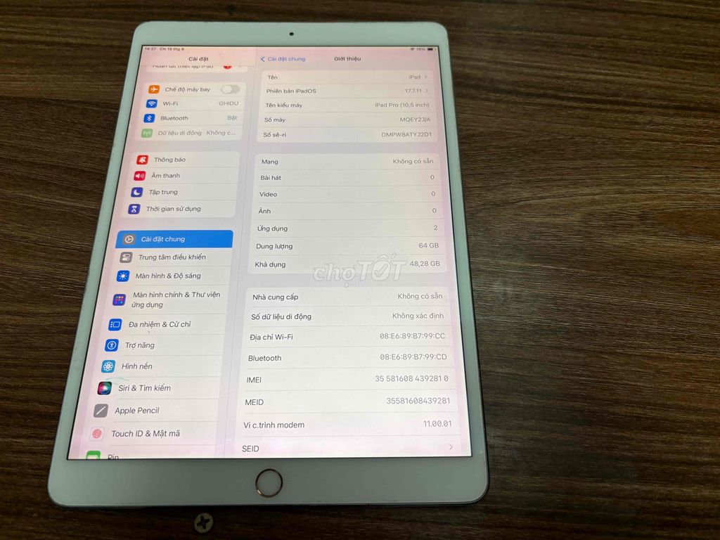 Apple iPad Pro 10.5 inch 64GB 4G. Mua bán Máy tính bảng tại Thành phố Tân An Long An được đăng bởi mua xin alo no SMS hình 1