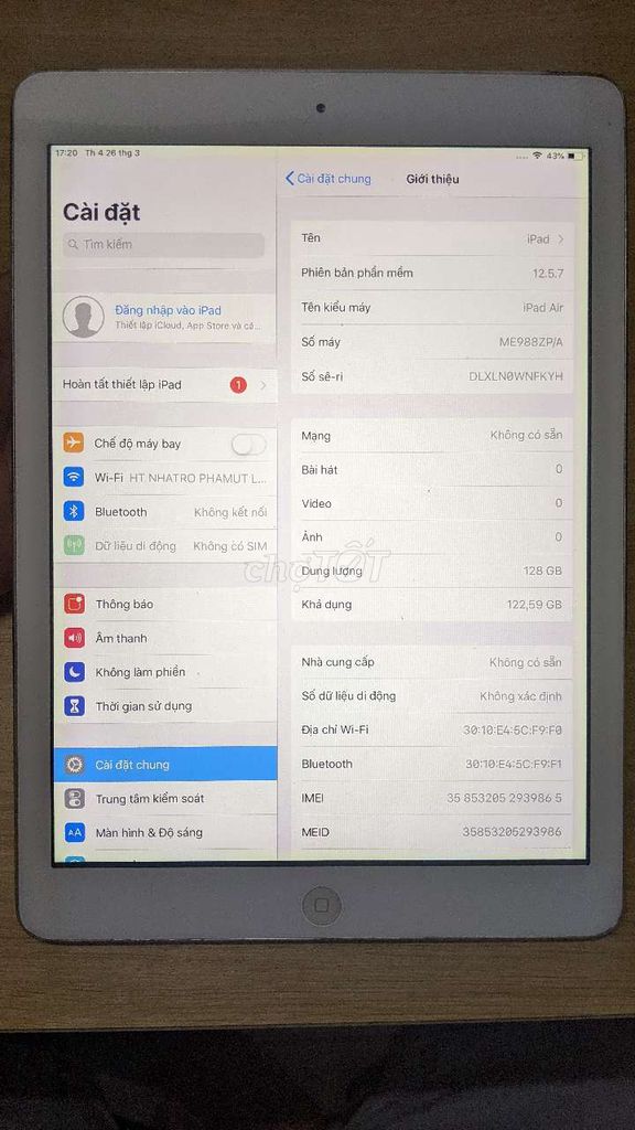 Ipad air 1 128gb có 4g+wifi. Mua bán Máy tính bảng tại Quận Bình Tân Tp Hồ Chí Minh được đăng bởi Vũ Văn Chinh hình 3