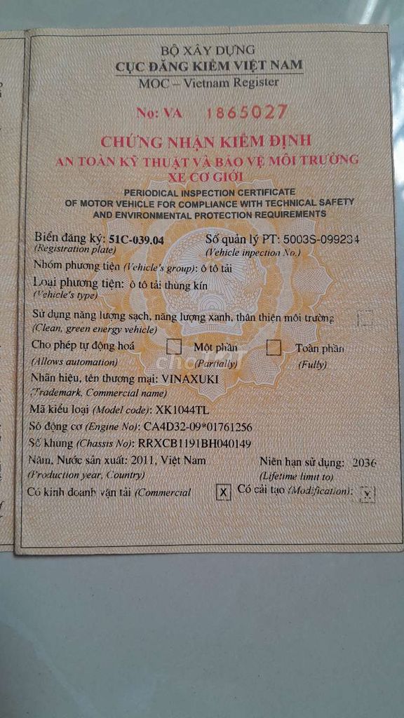 Vinaxuki đời 2011,tải1.8 tấn🌹💓🌹. Mua bán Xe tải, xe ben tại Thành phố Dĩ An Bình Dương được đăng bởi Cô Thắm hình 7