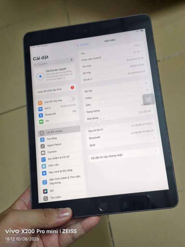 Apple iPad Gen 9 Xám 256GB Like New. Mua bán Máy tính bảng tại Quận Gò Vấp Tp Hồ Chí Minh được đăng bởi Hữu Thọ hình 1
