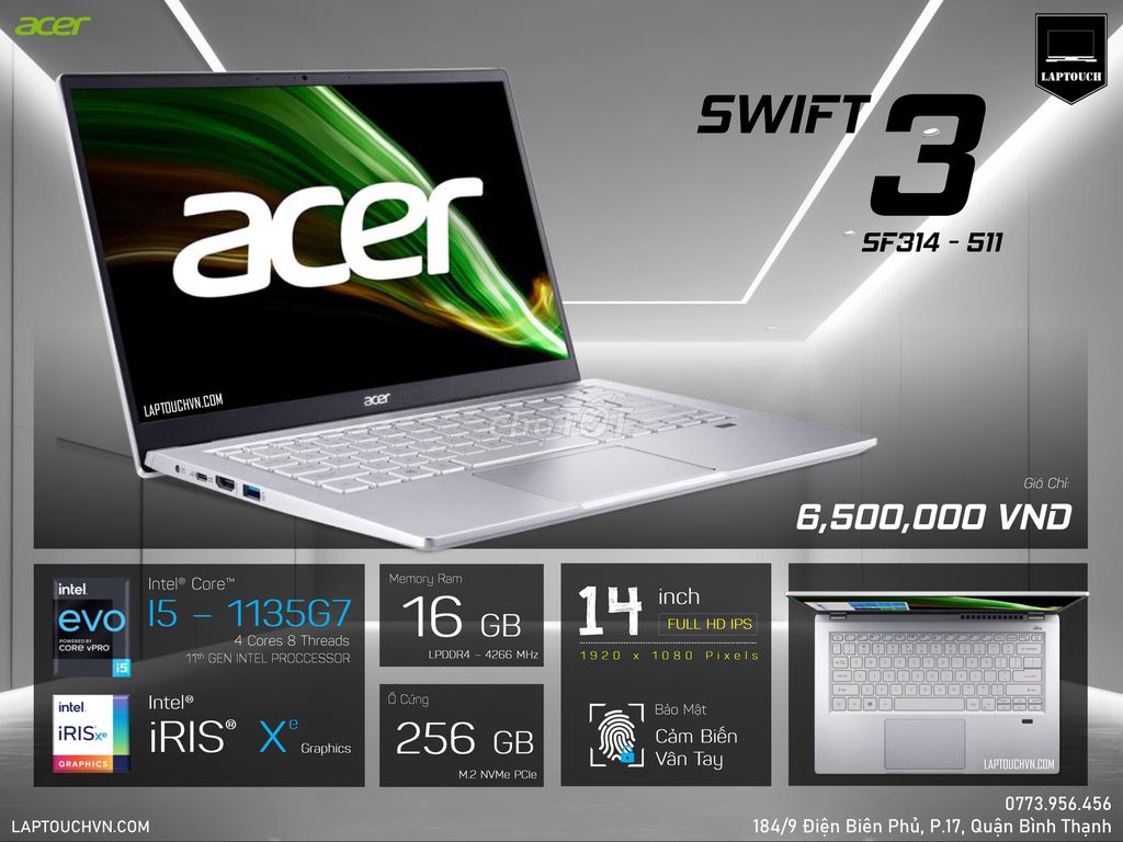 Acer SWIFT 3 2021 [ SF314-511 ]. Mua bán Laptop tại Quận Bình Thạnh Tp Hồ Chí Minh được đăng bởi Cửa Hàng Máy Tính Laptouch VN hình 1