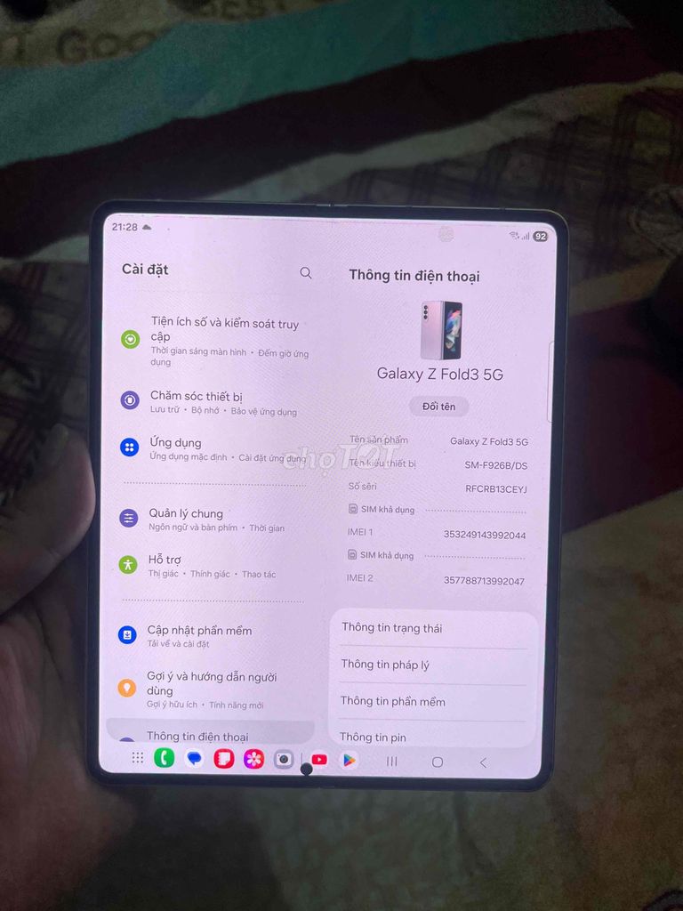 Samsung Galaxy Z Fold3 5G 256GB Tím hồng. Mua bán Điện thoại tại Quận Ba Đình Hà Nội được đăng bởi Nguyen dao hình 1