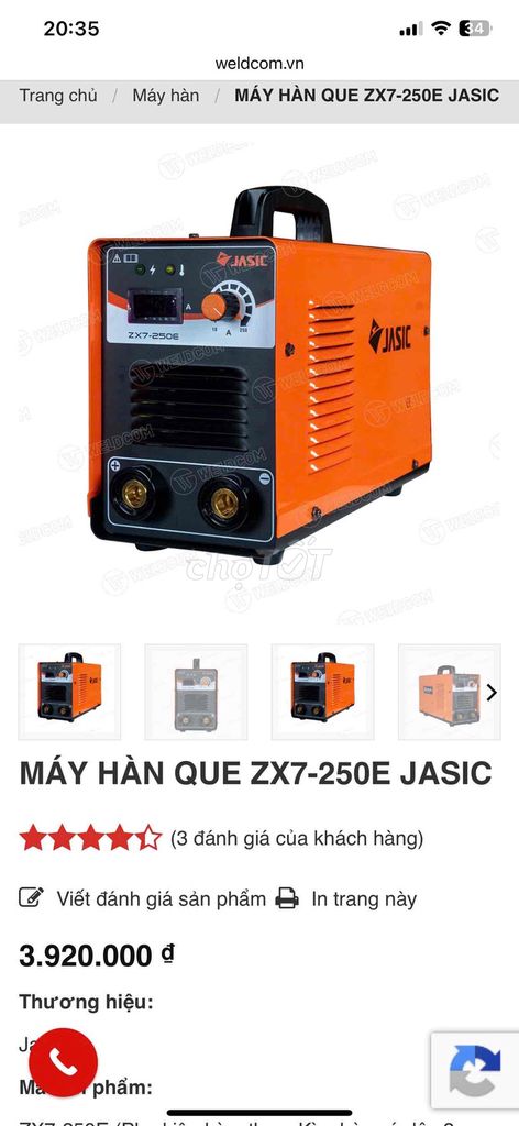 Máy hàn que JASIC ZX7-250E Cam Đã sử dụng. Mua bán Đồ chuyên dụng, Giống nuôi trồng tại Huyện Tam Bình Vĩnh Long được đăng bởi tien hình 1