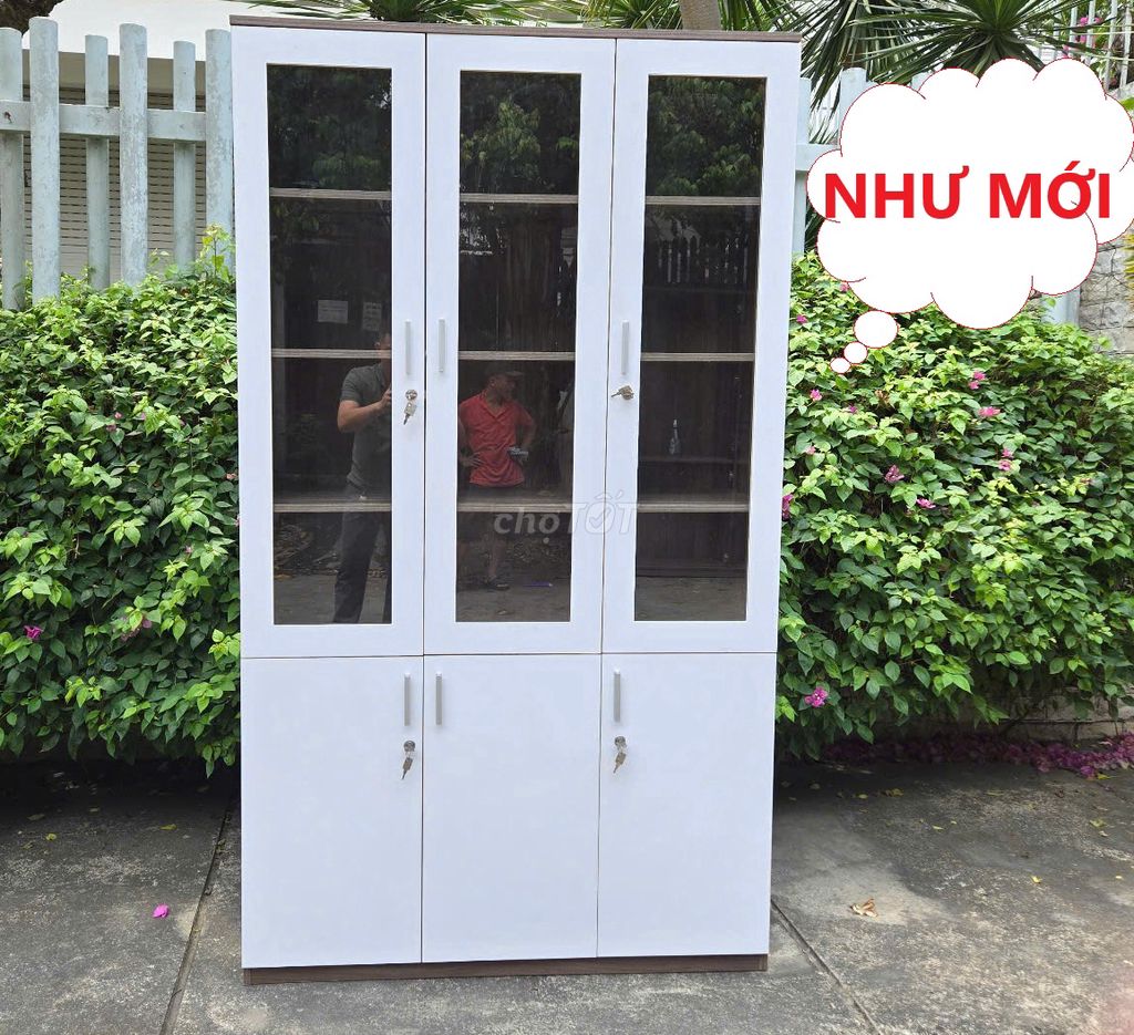 Tủ hồ sơ 3 buồng, tủ hồ sơ cửa kính 1m2x2m1