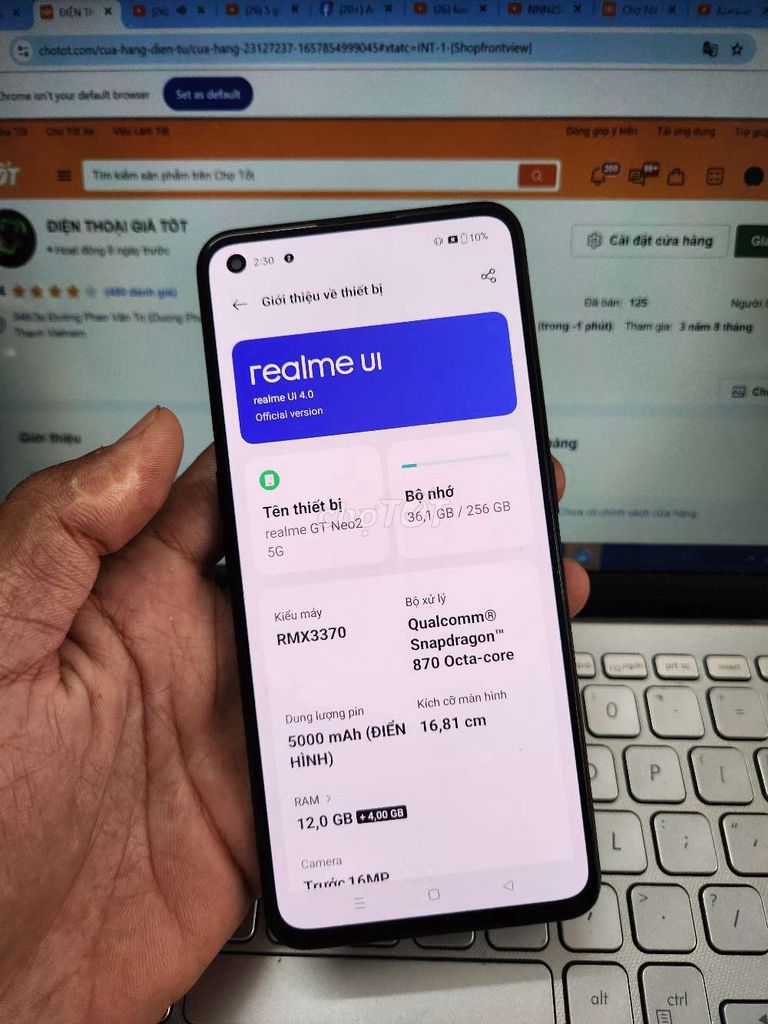 REALME GT NEO 2 5G 12GB.256GB SNAP 870 ZIN FULL CN. Mua bán Điện thoại tại Quận Bình Thạnh Tp Hồ Chí Minh được đăng bởi Dân Mobile hình 1