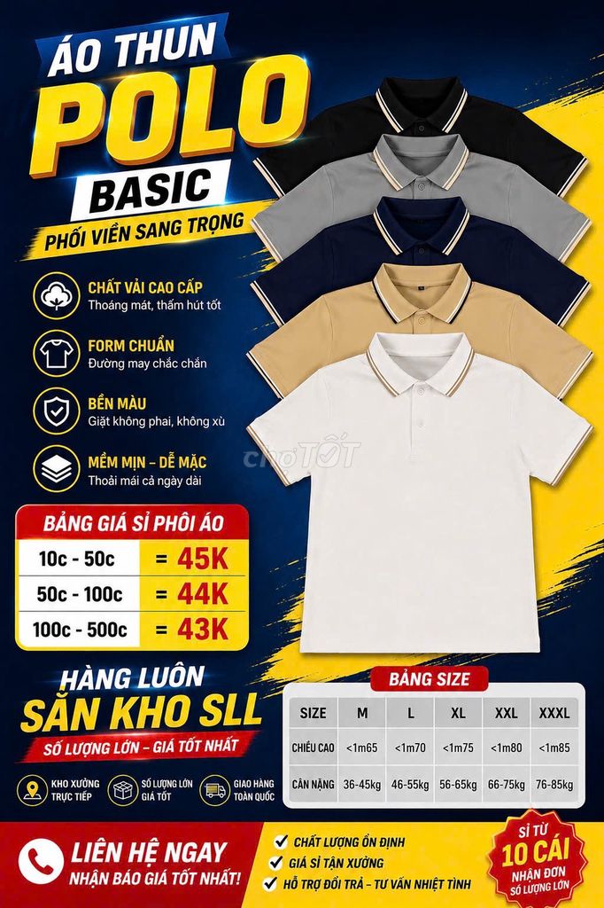 Áo Polo Vải cá sấu Đa dạng M-XXXL/Sỉ 10 áo. Mua bán Quần áo tại Quận Cái Răng Cần Thơ được đăng bởi Thảo Minh hình 1