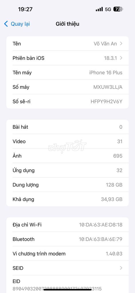 iPhone 16 Plus 128GB Xanh. Mua bán Điện thoại tại Quận Ngũ Hành Sơn Đà Nẵng được đăng bởi Quang Hiếu hình 1
