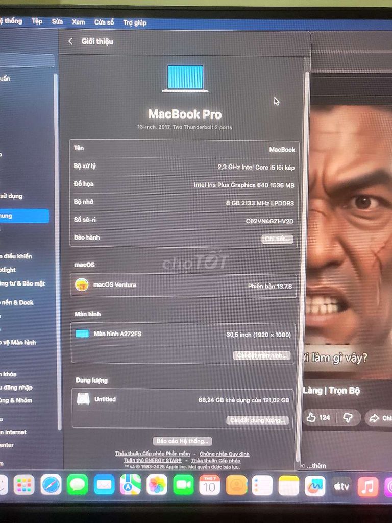 Apple MacBook Pro 13-inch 2017 i5 8GB/121GB Bạc. Mua bán Laptop tại Quận 12 Tp Hồ Chí Minh được đăng bởi hoàng tuấn hình 1