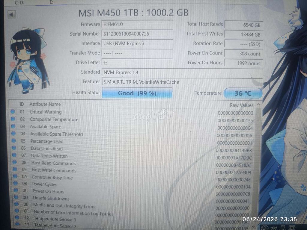 SSD NVMe MSI M450 1TB Đã sử dụng. Mua bán Linh kiện (RAM, Card...) tại Huyện Hòa Vang Đà Nẵng được đăng bởi Minh hình 1