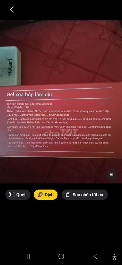 Gel xoa bóp Hatari Gel Soothina Massaaae. Mua bán Phụ kiện thời trang khác tại Thị xã Thái Hòa Nghệ An được đăng bởi Hiển Hoàng hình 1