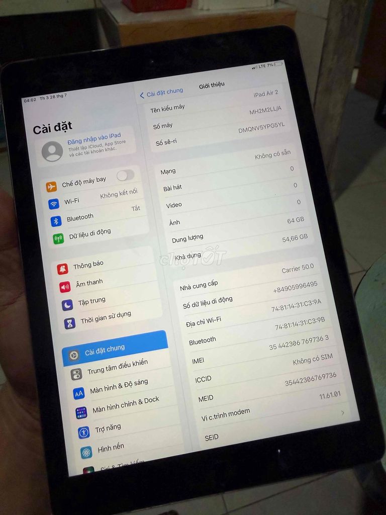 Apple iPad Air 2 64GB có sim 4G. Mua bán Máy tính bảng tại Quận Cẩm Lệ Đà Nẵng được đăng bởi Mylinh hình 1