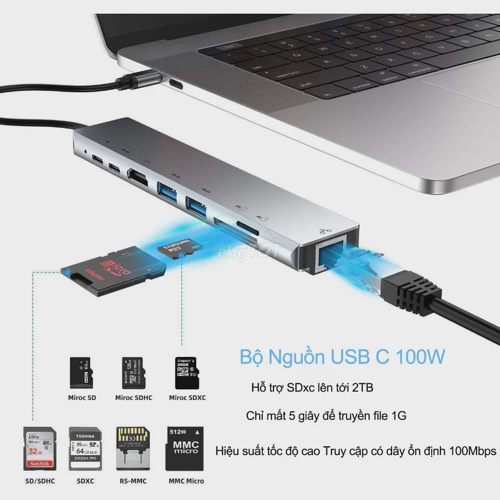 Hub Type C 8 in 1 Bạc. Mua bán Phụ kiện (Màn hình, Chuột...) tại Quận Cái Răng Cần Thơ được đăng bởi Phú Trần Minh hình 1