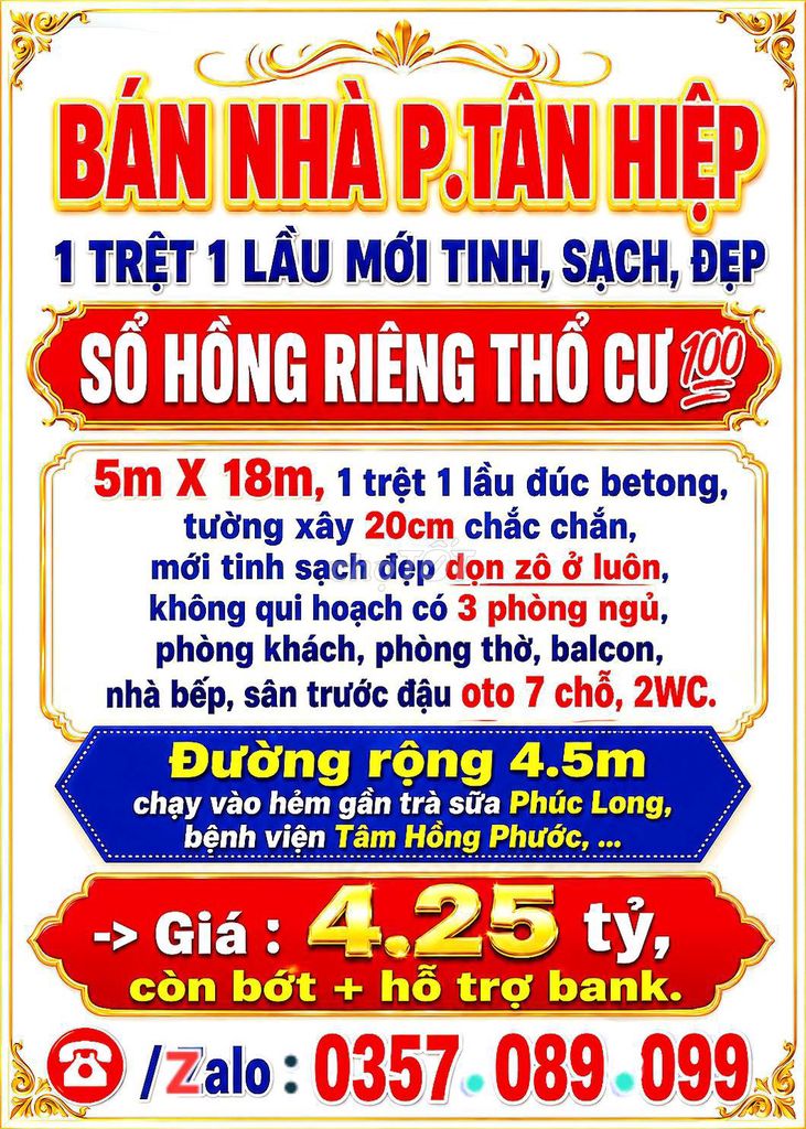 BÁN NHÀ TÂN HIỆP, 1TRỆT 1LẦU MỚI ĐẸP, SỔ THỔ CƯ 💯 ĐƯỜNG OTO, SÂN OTO