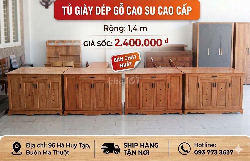 Tủ giày dép gỗ cao su 1.4m. Mua bán Tủ, kệ gia đình tại Thành phố Buôn Ma Thuột Đắk Lắk được đăng bởi NỘI THẤT BUÔN MA THUỘT hình 1