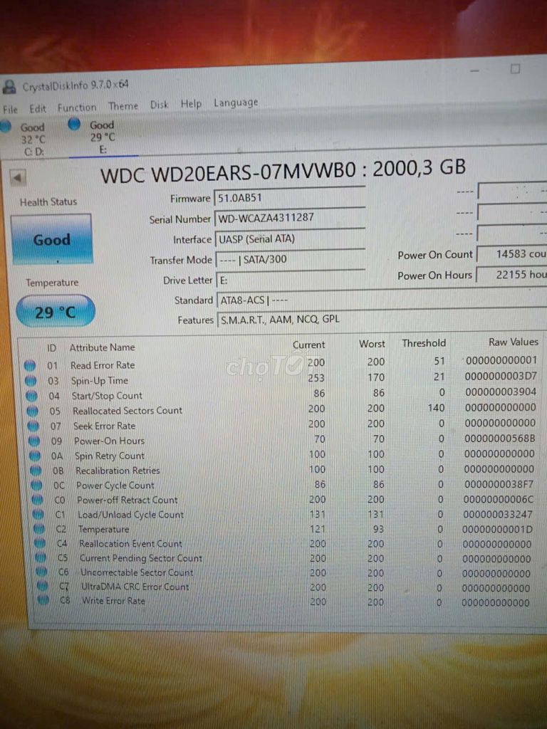 Ổ cứng HDD Western Digital WD20EARS 2TB Xanh lá. Mua bán Linh kiện (RAM, Card...) tại Thành phố Rạch Giá Kiên Giang được đăng bởi Trần Đình Dũng hình 1