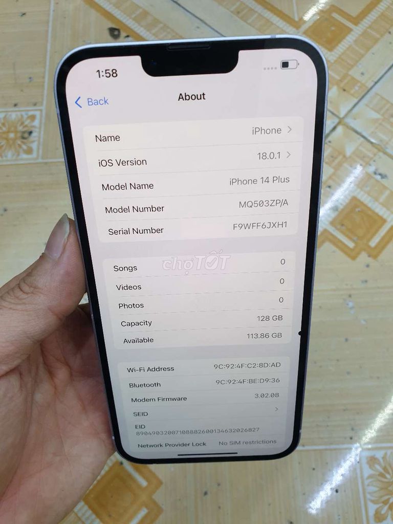 Iphone 14 plus 128G, máy khay sim, quốc tế 8tr5