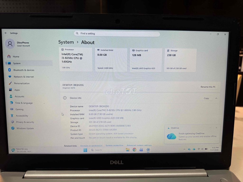 Dell Inspiron 5570 i5-8th. Mua bán Laptop tại Thành phố Buôn Ma Thuột Đắk Lắk được đăng bởi Thảo hình 1