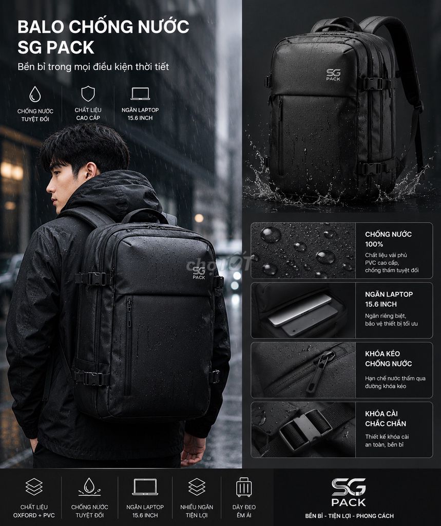 Balo SGPACK Oxford Canvas PVC Đen Chống nước. Mua bán Túi xách tại Quận 12 Tp Hồ Chí Minh được đăng bởi Minh Nguyễn Khải hình 1